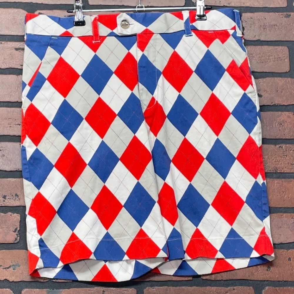 Loudmouth Men's 32 Red White Blue Argyle Golf Shorts Preppy Fun‎